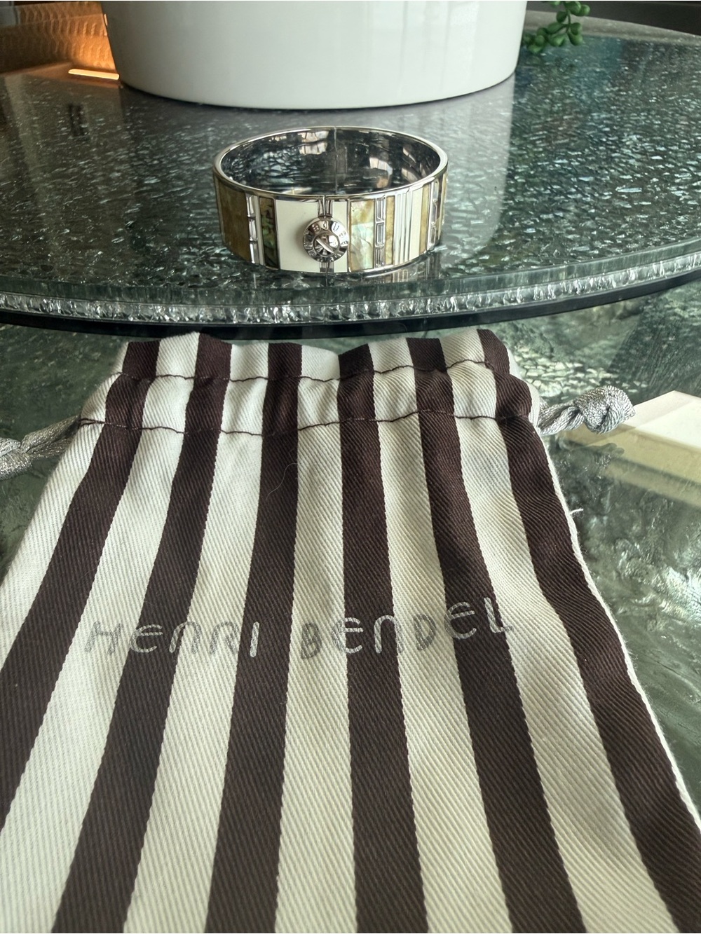 henri bendel Ivory and Brown Striped Inlay Cuff Bracelet